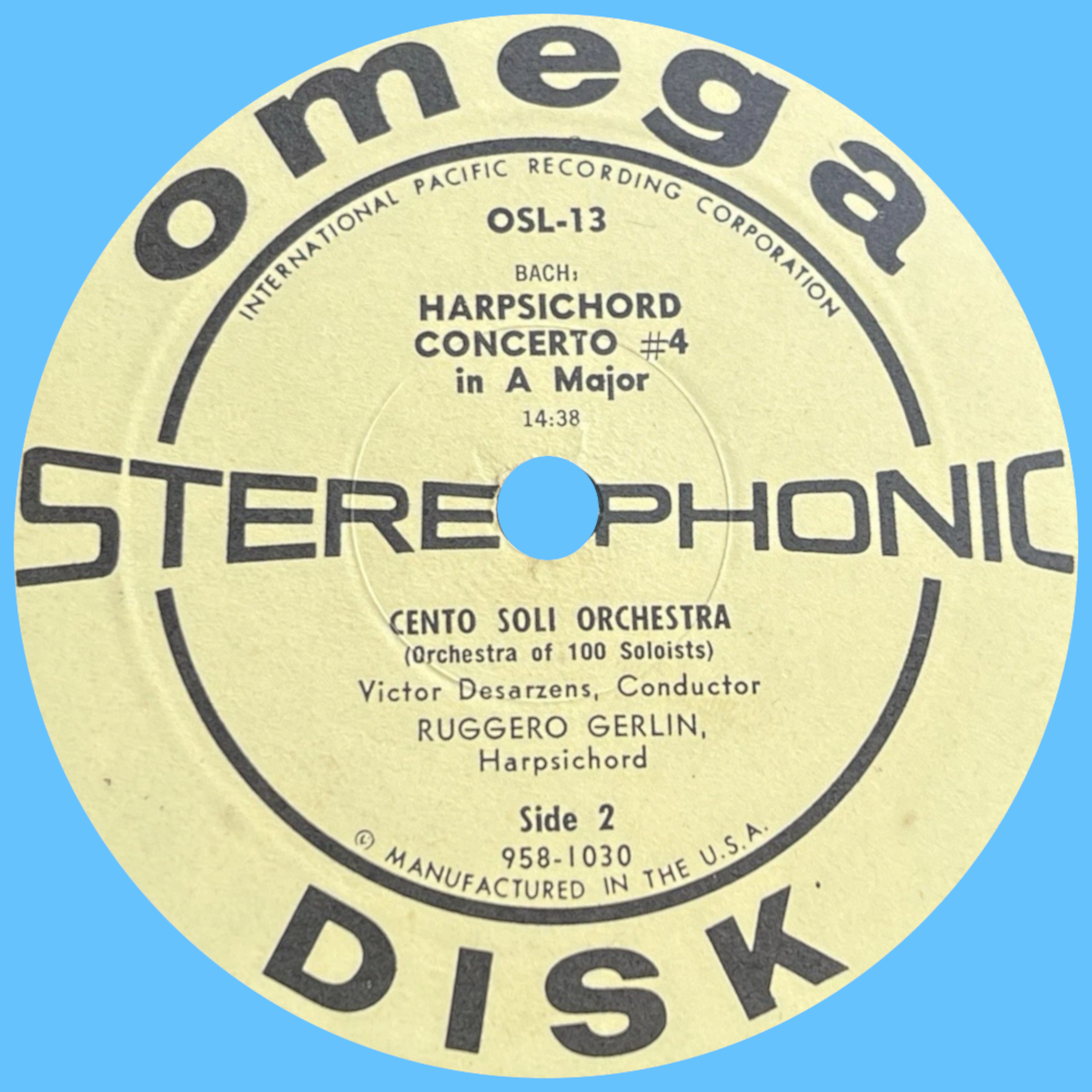 Étiquette verso du disque Omega OSL 13