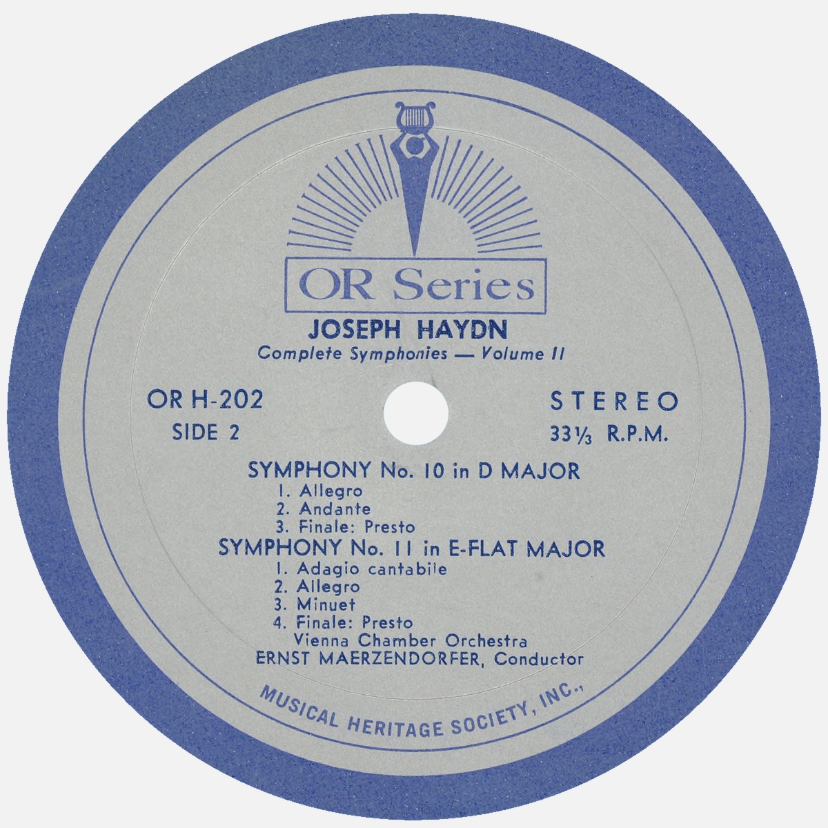 Étiquette verso du disque MHS Orpheus OR H-202
