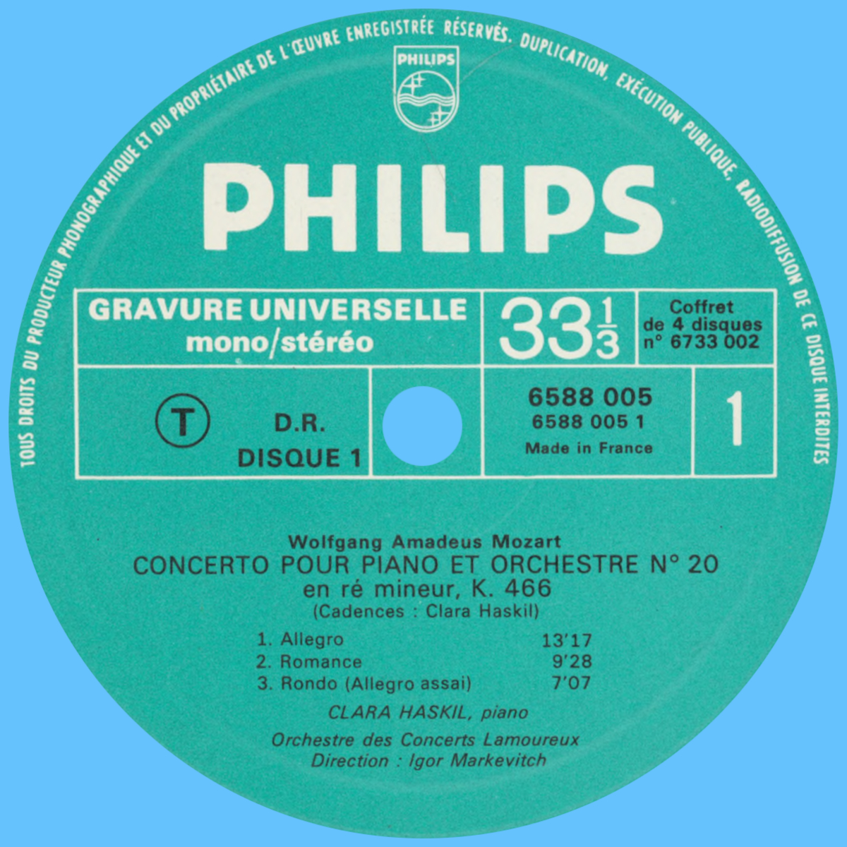 Recto du 1er disque du coffret Philips 6733 002