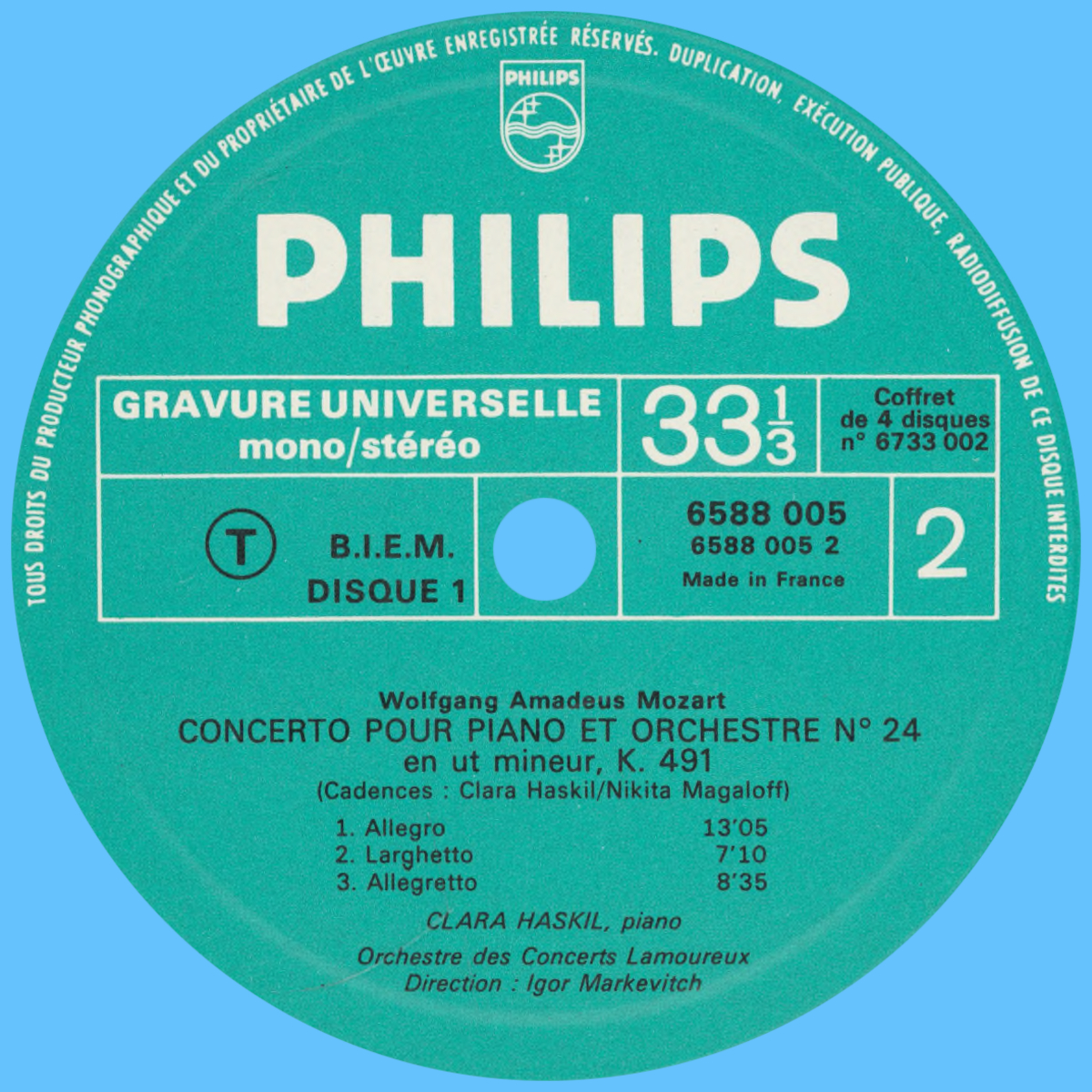 Verso du 1er disque du coffret Philips 6733 002