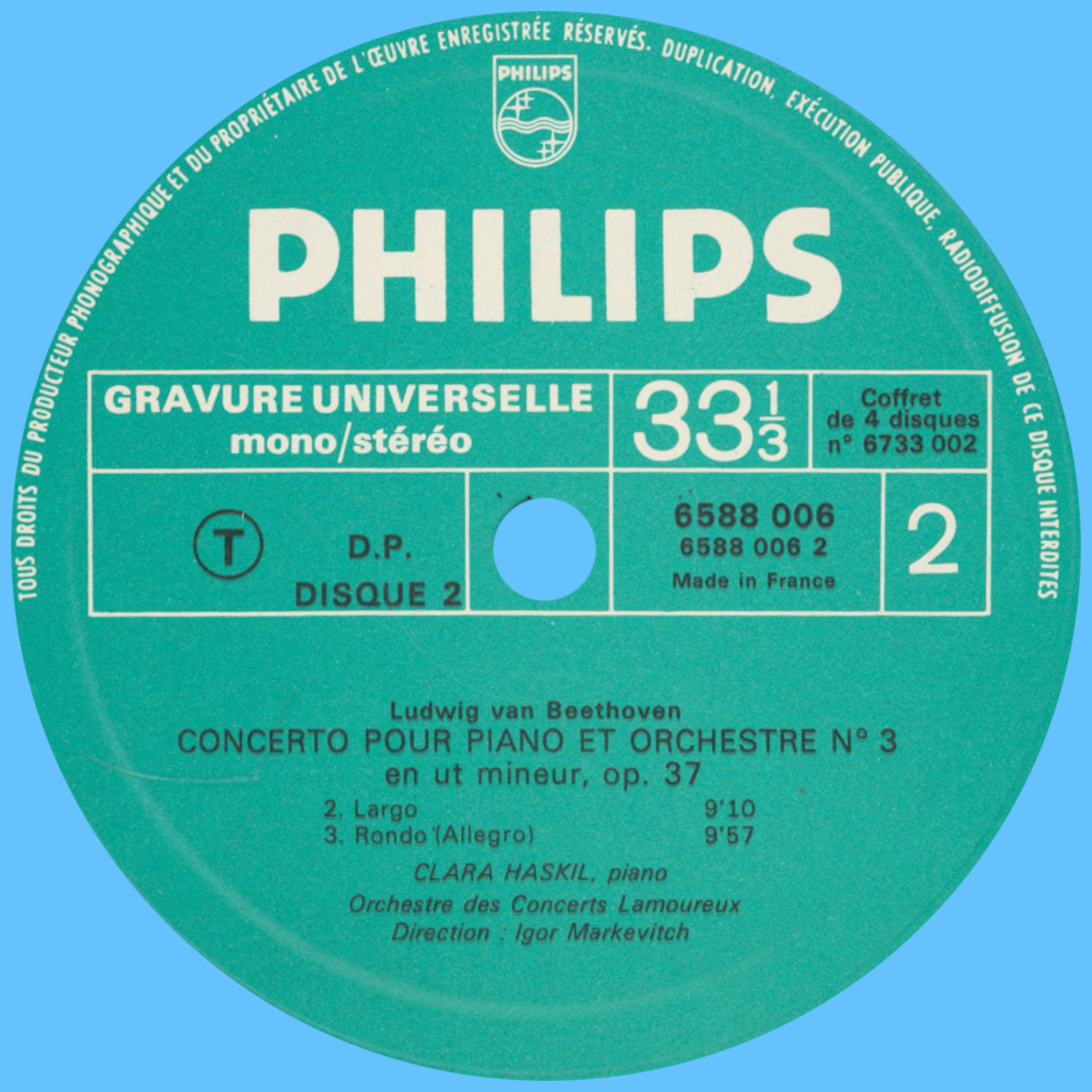 Étiquette du verso du second disque du coffret Philips 6733 002