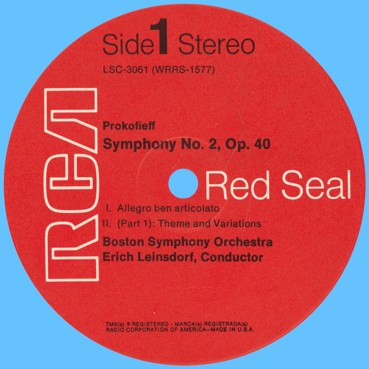 Étiquette recto du disque RCA Red Seal LSC 3061