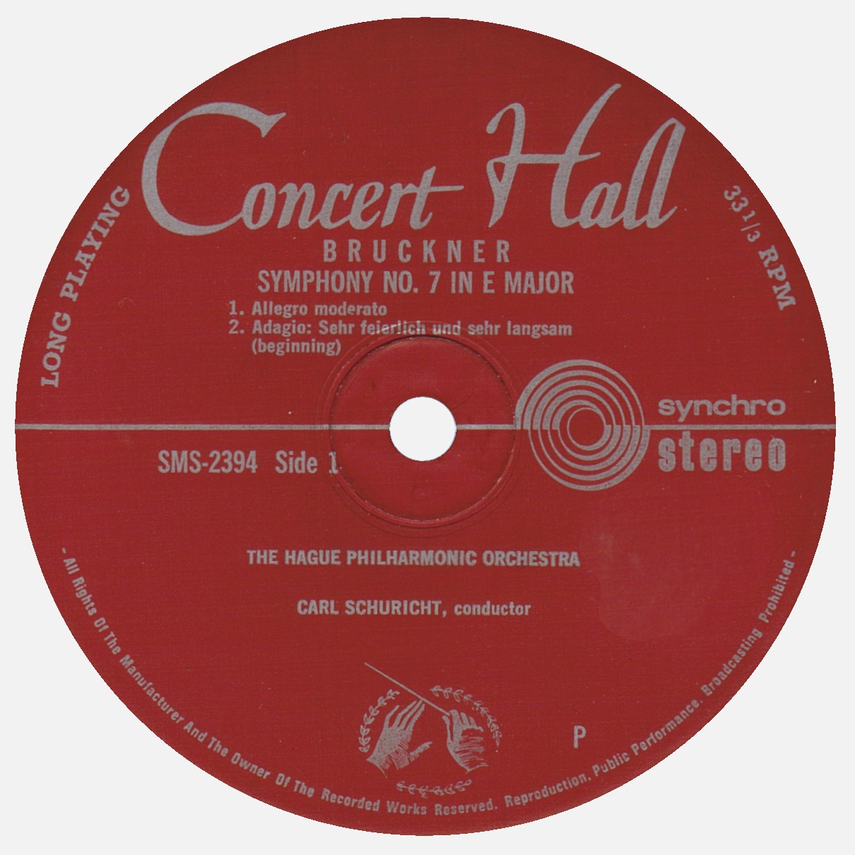 Étiquette recto du disque Concert Hall / Musical Masterpiece Society SMS 2304