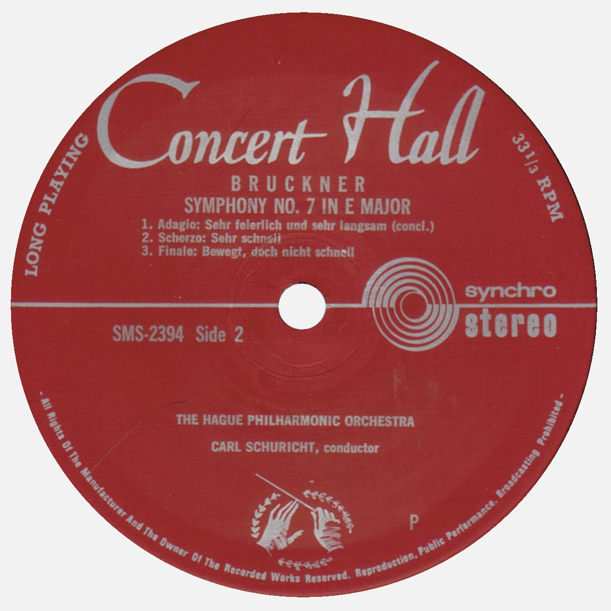 Étiquette verso du disque Concert Hall / Musical Masterpiece Society SMS 2304