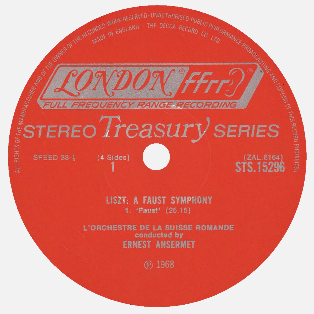 Étiquette recto du disque Decca STS 15296
