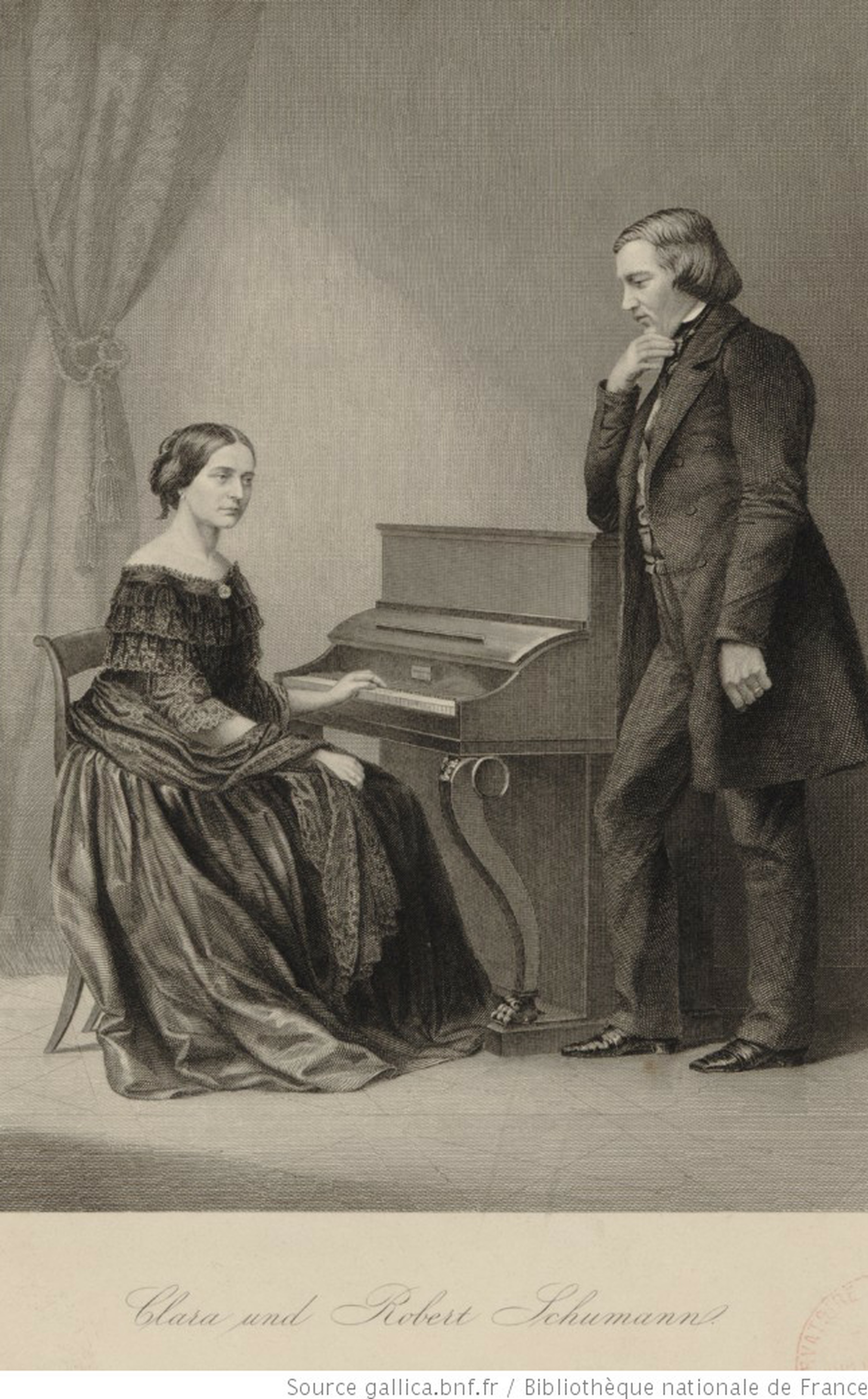 Clara et Robert Schumann. Éditeur: J. Schuberth (Leipzig). Date d'édition: 1850. Droits: domaine public. Identifiant: ark:/12148/btv1b8424849v. Source: Bibliothèque nationale de France, Cliquer sur la photo pour voir l'original et ses références