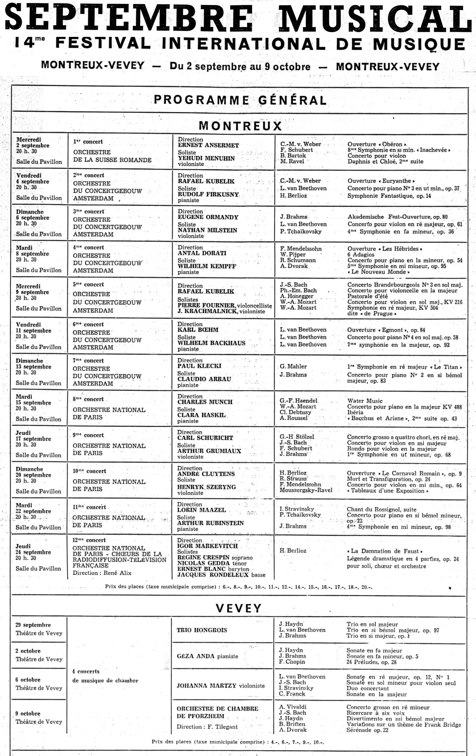Programme général du Festival de Montreux 1959