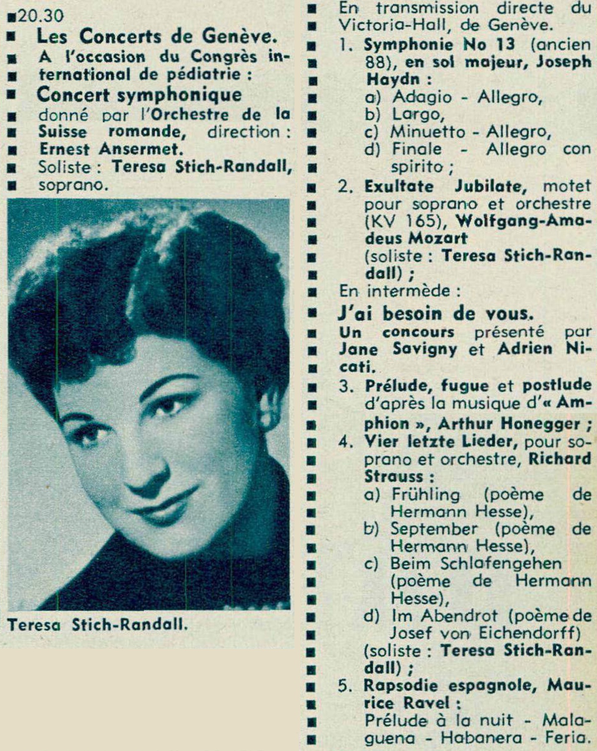 Extrait du programme donné dans la revue Radio TV Je vois tout du 11 mai 1961, No 19, en page 45