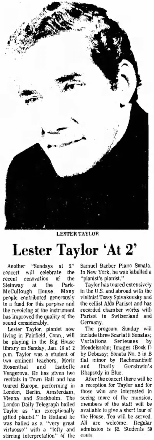 Lester Taylor, clipped from Bennington Banner, Bennington, Vermont, 10 Jan 1977, Mon, Page 12, https://www.newspapers.com/clip/594288/10jan1977/