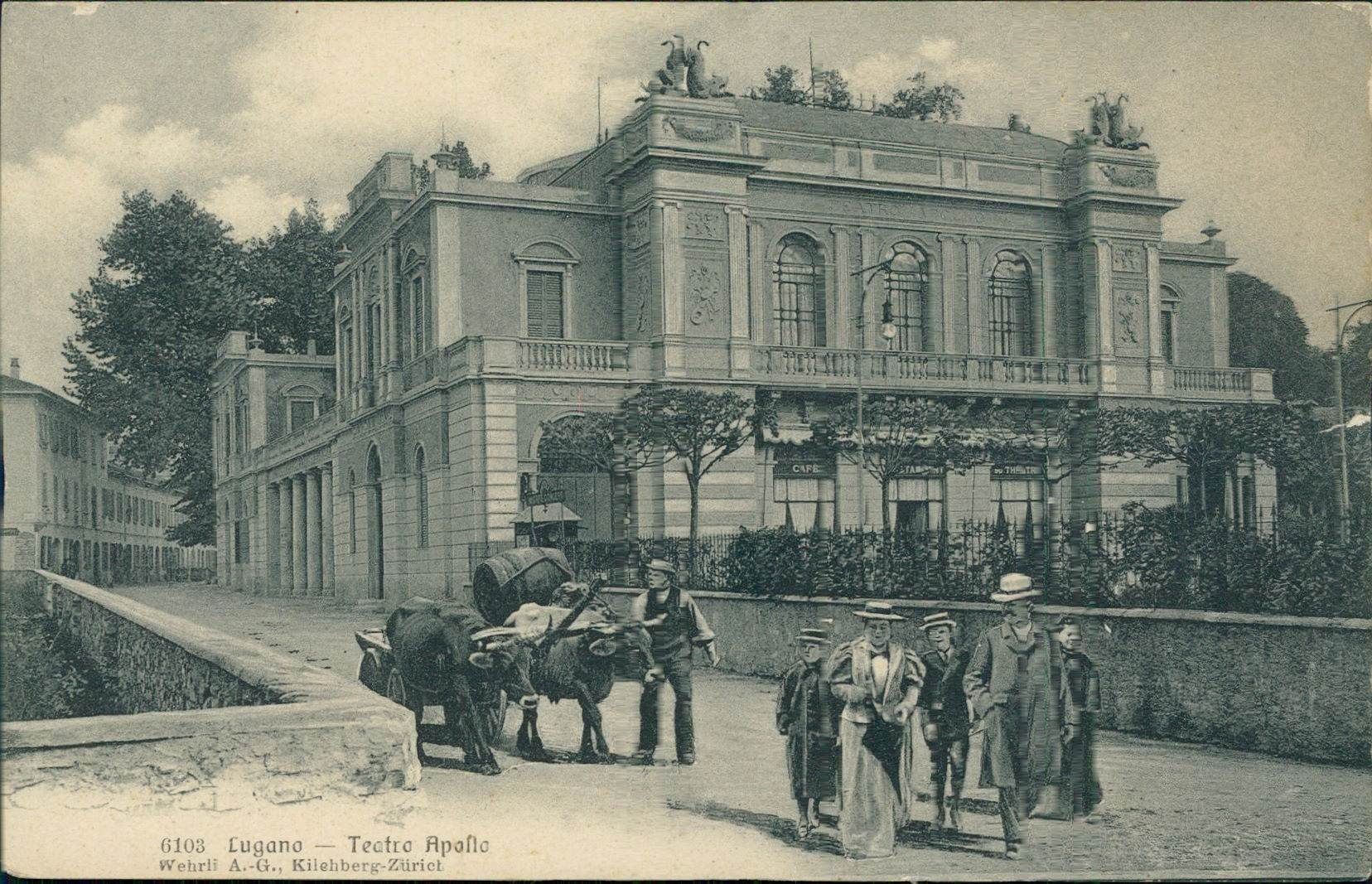 Carte postale, Vue antique du «Teatro Apollo» de Lugano