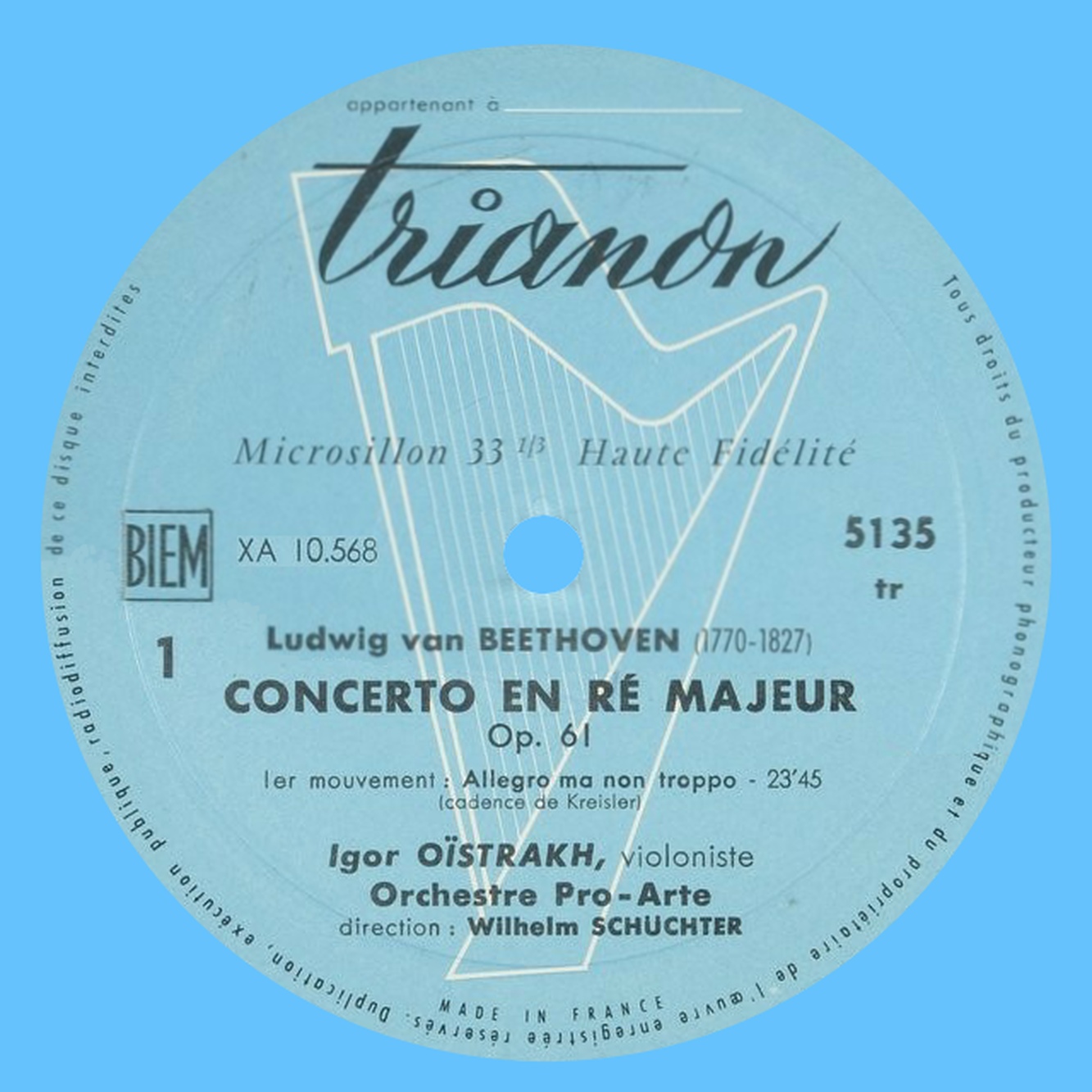 Étiquette recto du disque Trianon TRS 5135