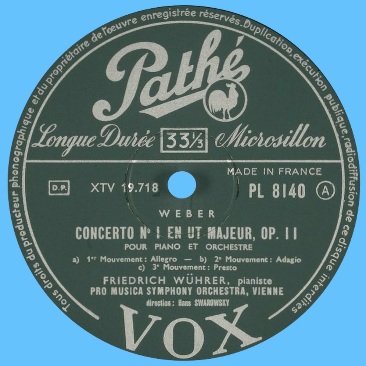 Étiquette recto du disque VOX PL 8140