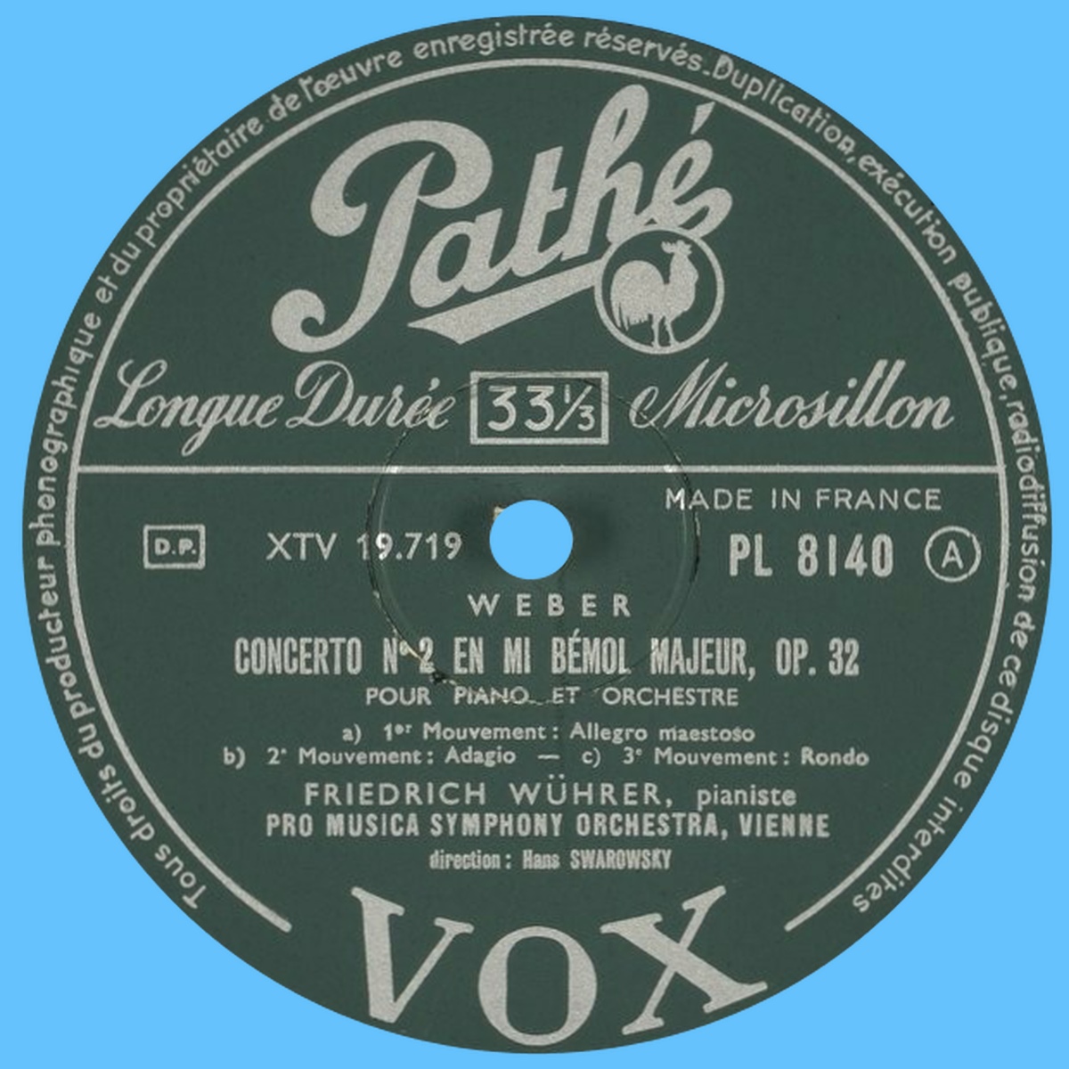 Étiquette verso du disque VOX PL 8140