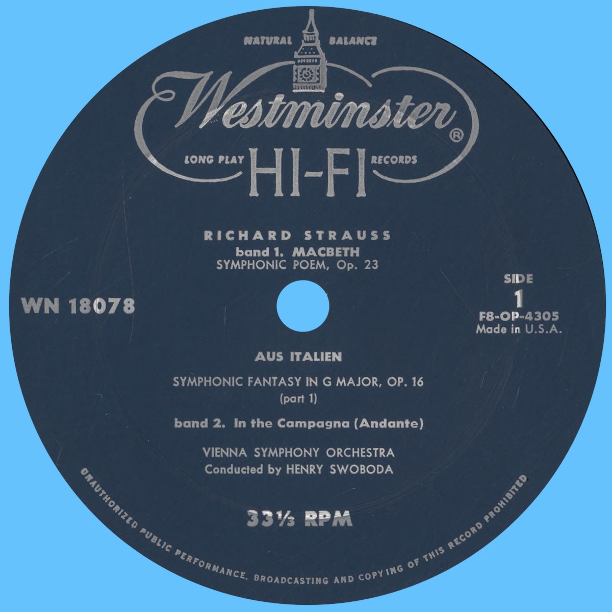 Étiquette recto du disque Westminster XWN 18078